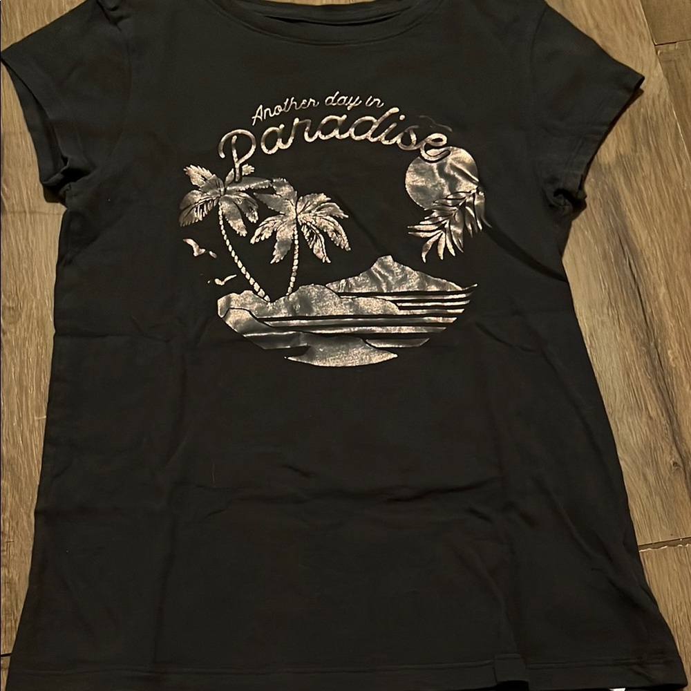 Black Graphic Tee with Silver Print